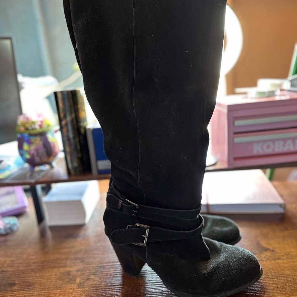Torrid Black Suede Heeled Knee-High Boots - Size 12 WW - Light Wear